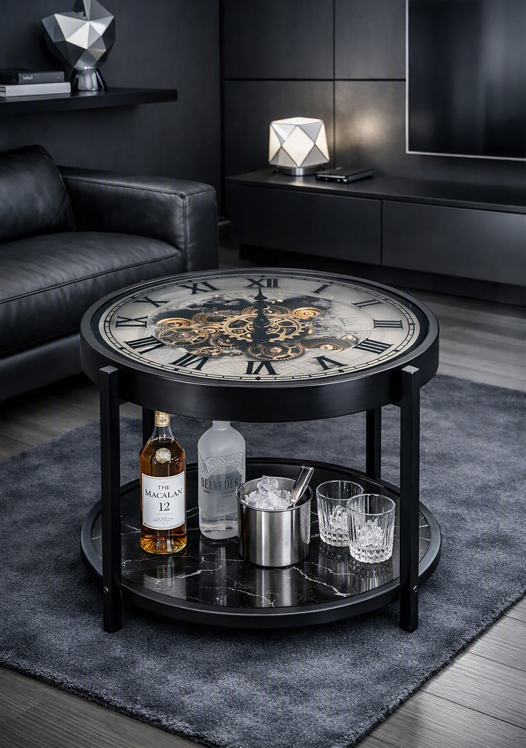 Chilli Decor 2 in 1 Marco World Map Metal Moving Gears Side Table Floor Clock 67cm TQ-E89 6