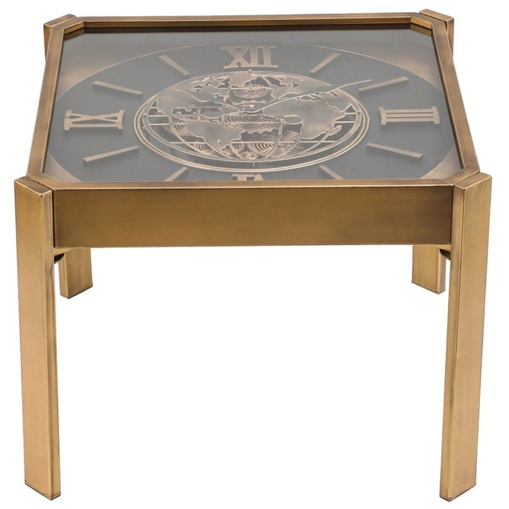 Chilli Decor 2 in 1 Roma Gold Square Map Moving Gears Coffee Table Floor Clock 65cm TQ-E148 1