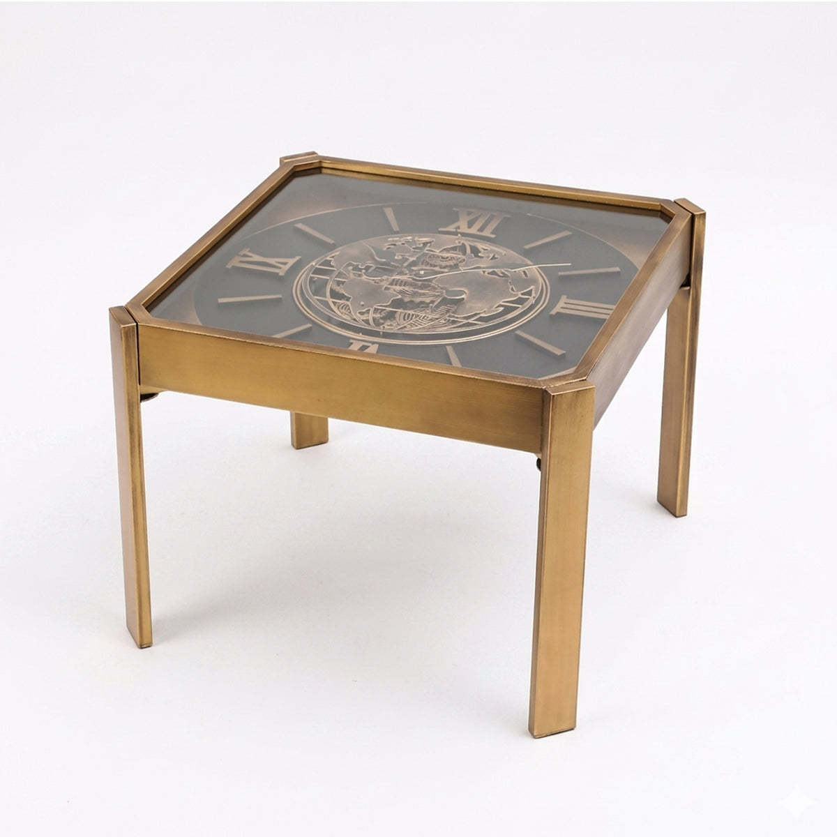 Chilli Decor 2 in 1 Roma Gold Square Map Moving Gears Coffee Table Floor Clock 65cm TQ-E148 2