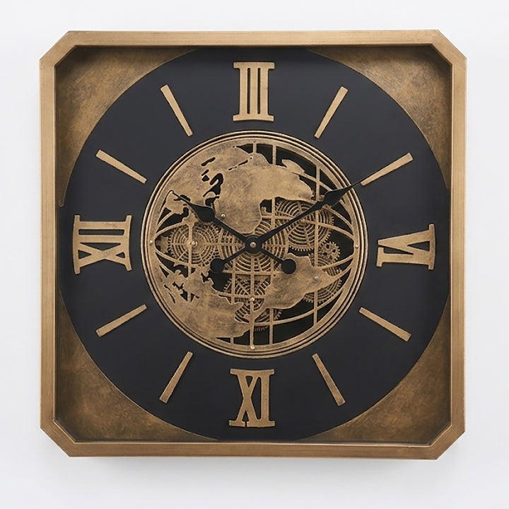 Chilli Decor 2 in 1 Roma Gold Square Map Moving Gears Coffee Table Floor Clock 65cm TQ-E148 4