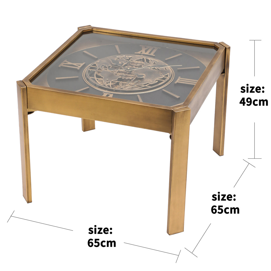 Chilli Decor 2 in 1 Roma Gold Square Map Moving Gears Coffee Table Floor Clock 65cm TQ-E148 7