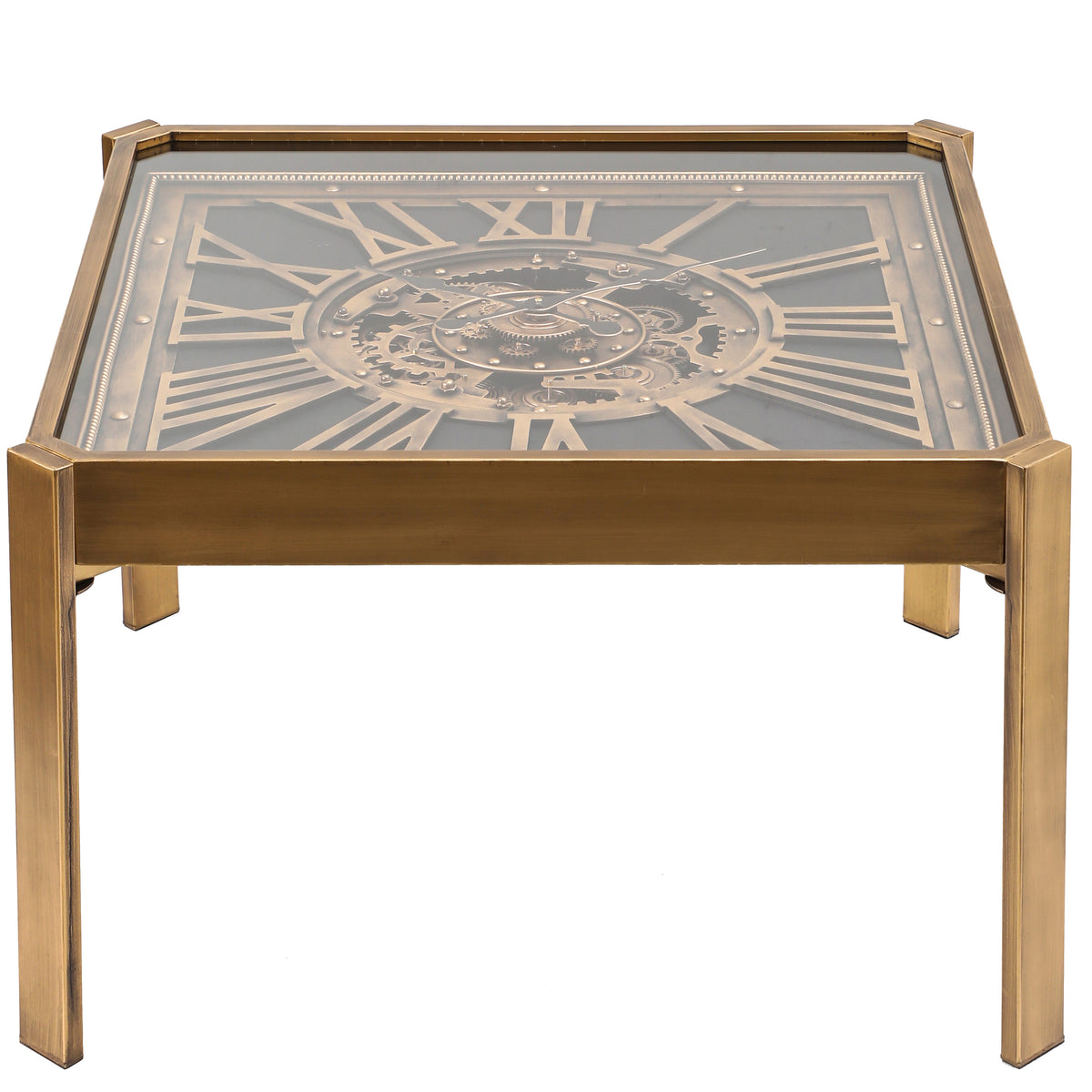 Chilli Decor 2 in 1 Roma Gold Square Moving Gears Coffee Table Floor Clock 85cm TQ-E147 1