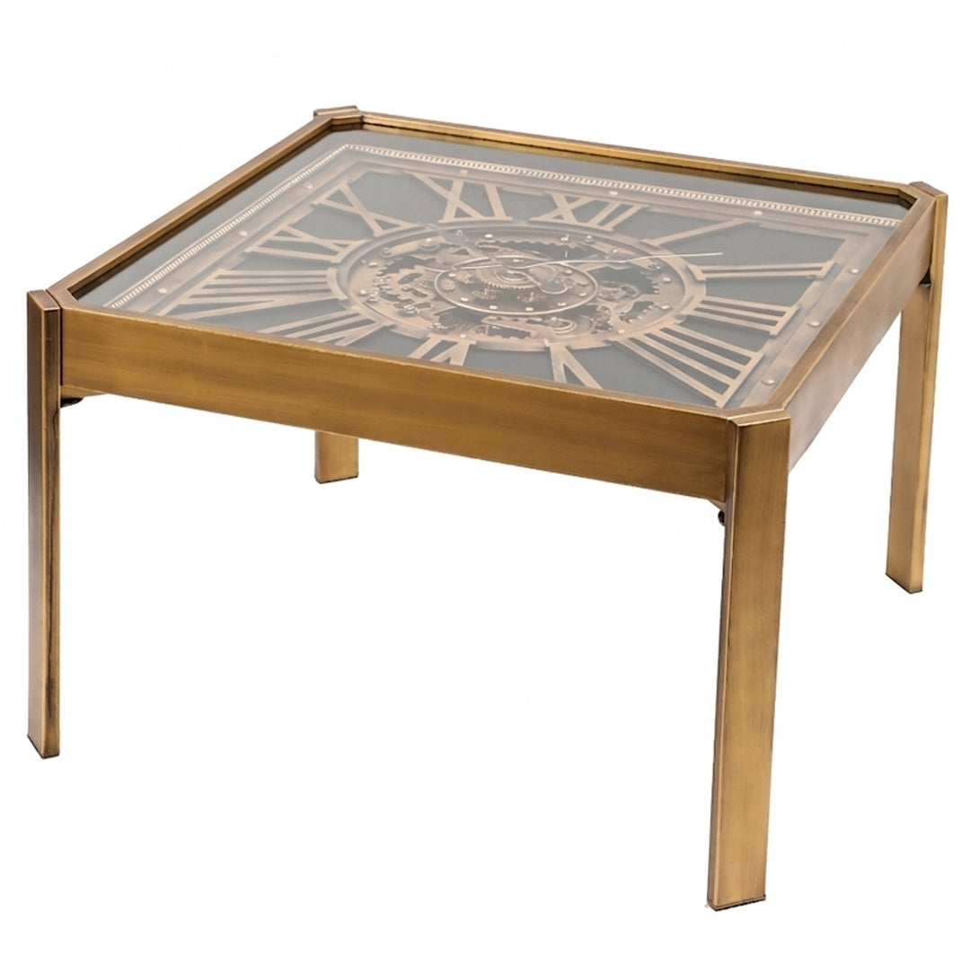 Chilli Decor 2 in 1 Roma Gold Square Moving Gears Coffee Table Floor Clock 85cm TQ-E147 2