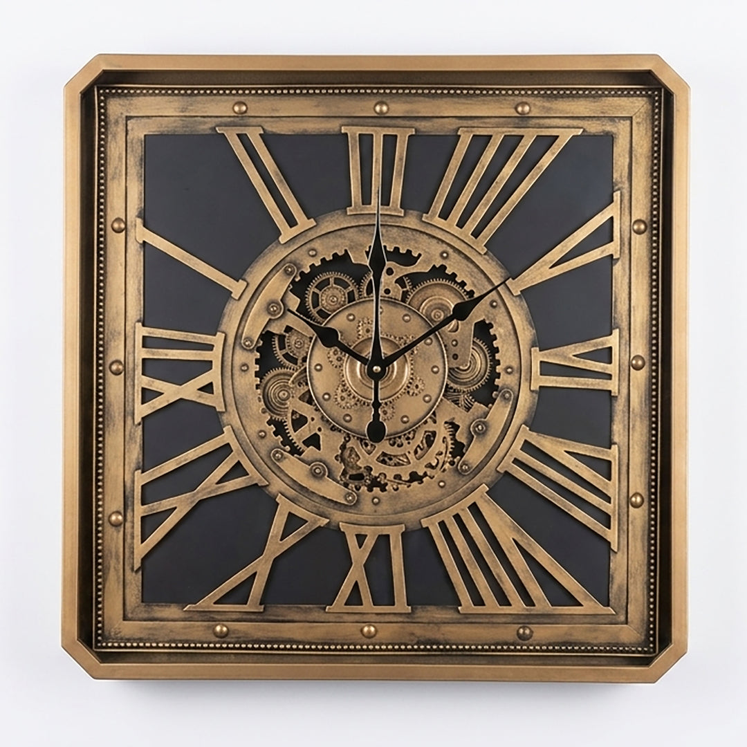 Chilli Decor 2 in 1 Roma Gold Square Moving Gears Coffee Table Floor Clock 85cm TQ-E147 4