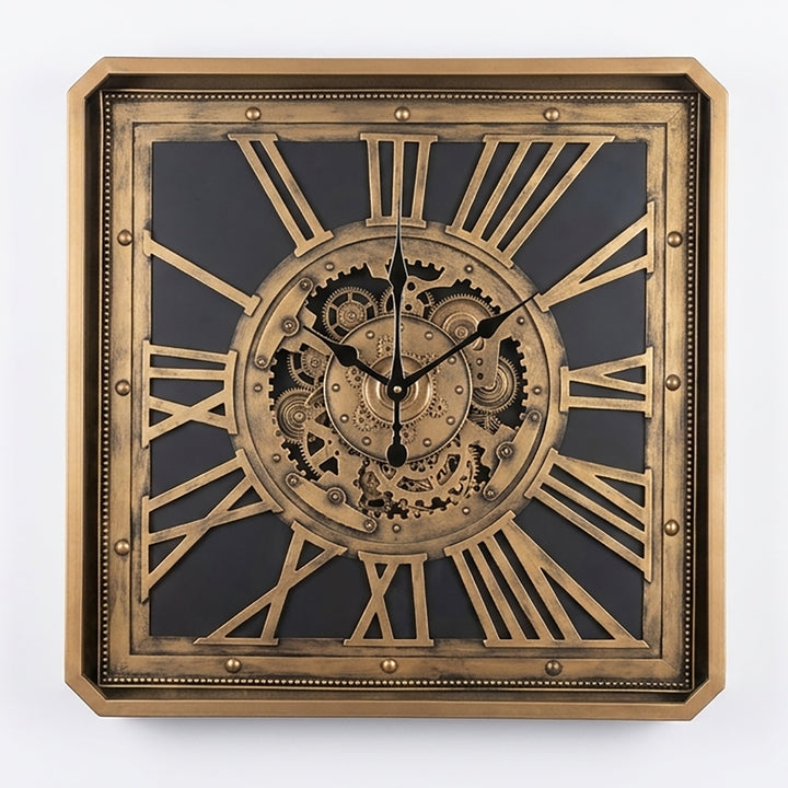 Chilli Decor 2 in 1 Roma Gold Square Moving Gears Coffee Table Floor Clock 85cm TQ-E147 4