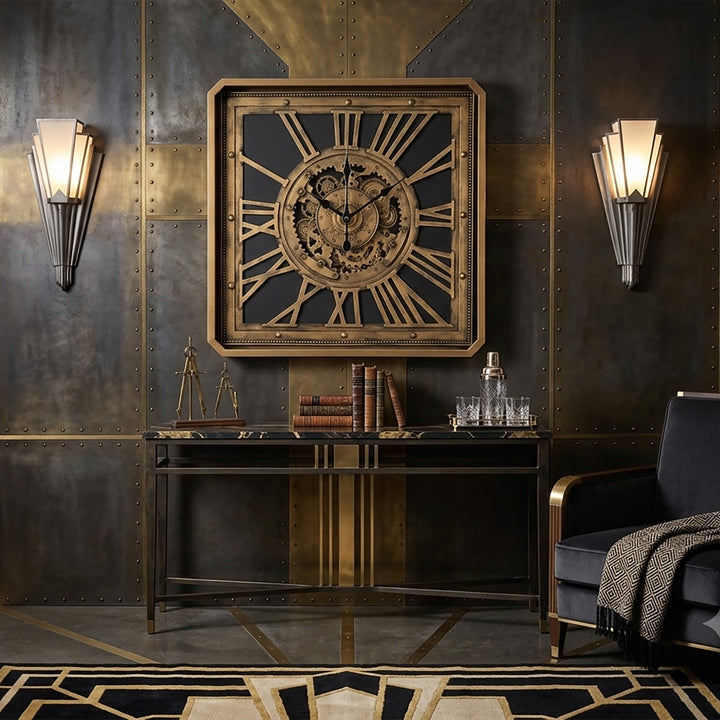 Chilli Decor 2 in 1 Roma Gold Square Moving Gears Coffee Table Floor Clock 85cm TQ-E147 6