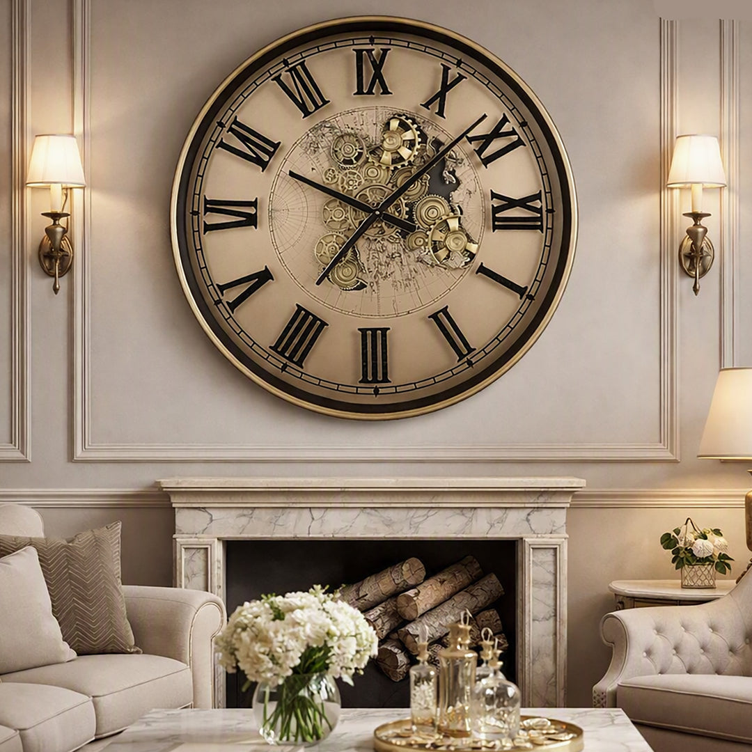 Chilli Decor 2 in 1 Vasco World Map Moving Gears Coffee Table Floor Clock 82cm TQ-E98 5