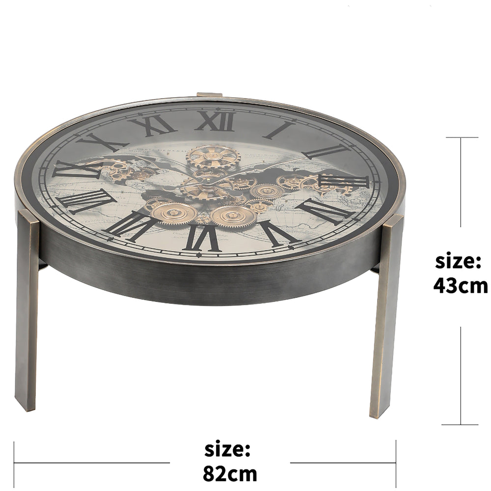 Chilli Decor 2 in 1 Vasco World Map Moving Gears Side Table Floor Clock 82cm TQ-E151 2