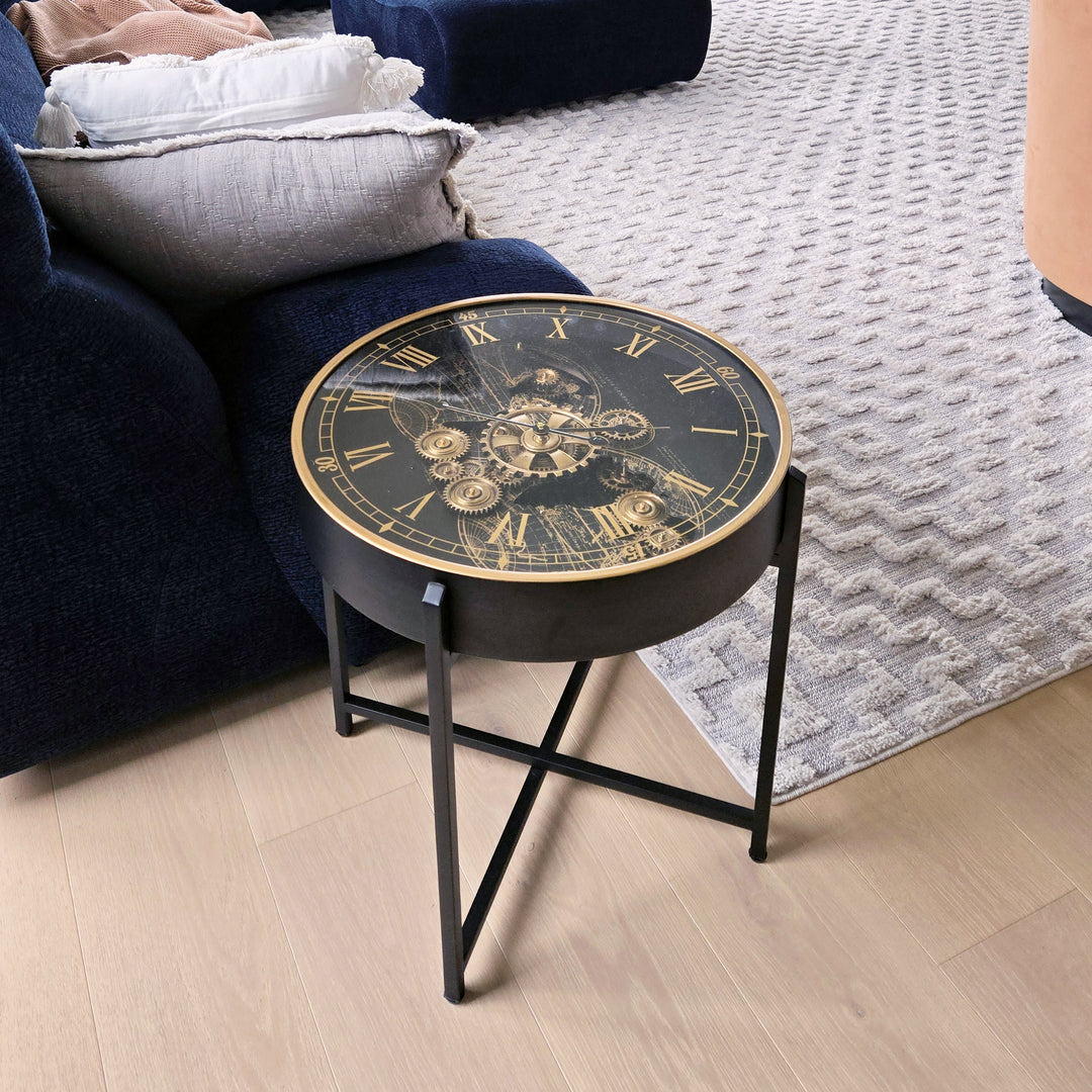 Chilli Decor 2 in 1 Vasco World Map Moving Gears Side Table Floor Clock Lifestyle Photo 5 