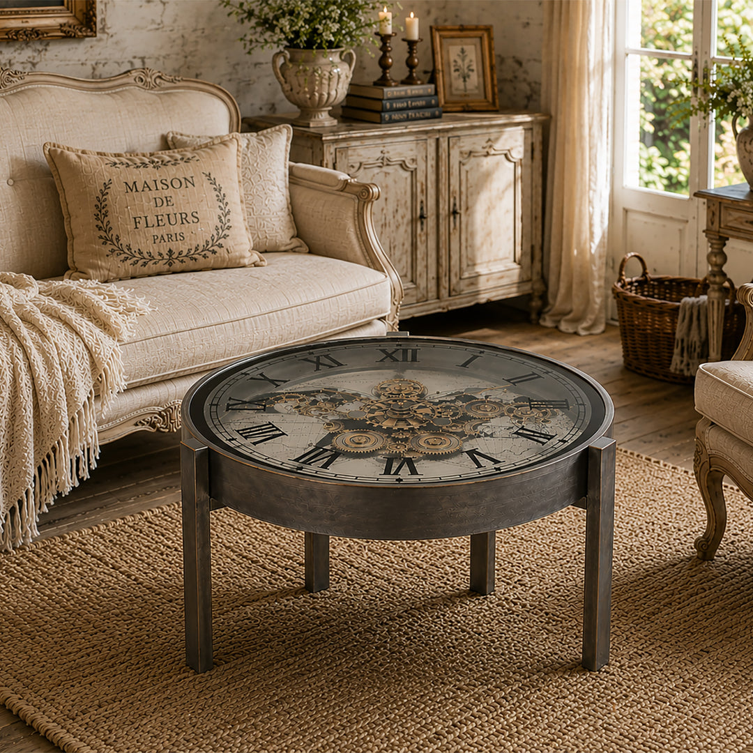 Chilli Decor 2 in 1 Vasco World Map Moving Gears Side Table Floor Clock Lifestyle Photo 3 