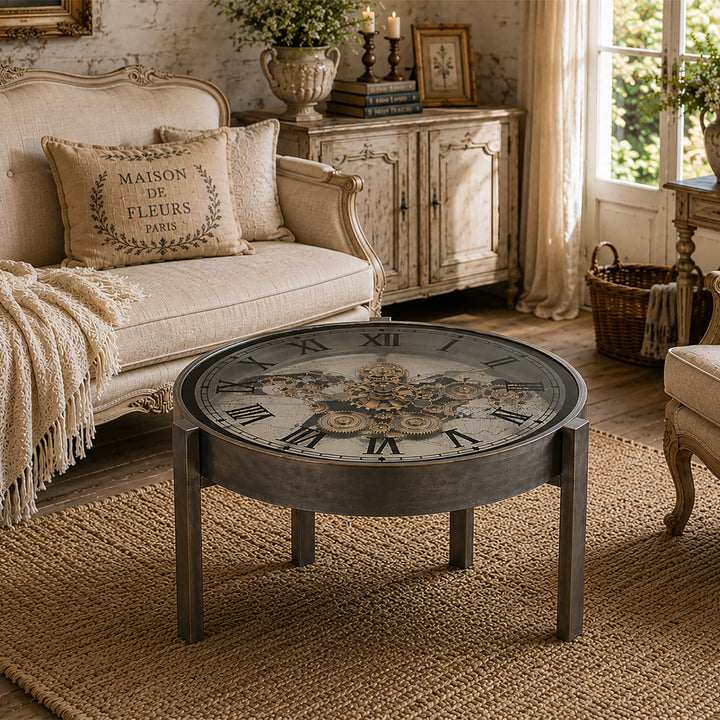 Chilli Decor 2 in 1 Vasco World Map Moving Gears Side Table Floor Clock Lifestyle Photo 3 