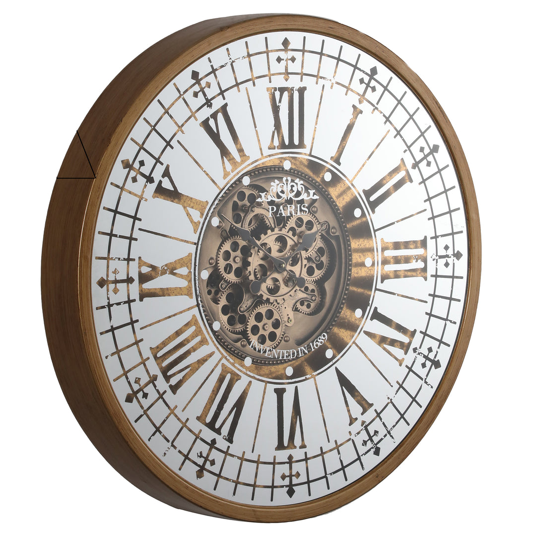Chilli Decor Aceline Paris Mirrored Gold Metal Moving Gears Wall Clock 80cm TQ-Y674 2