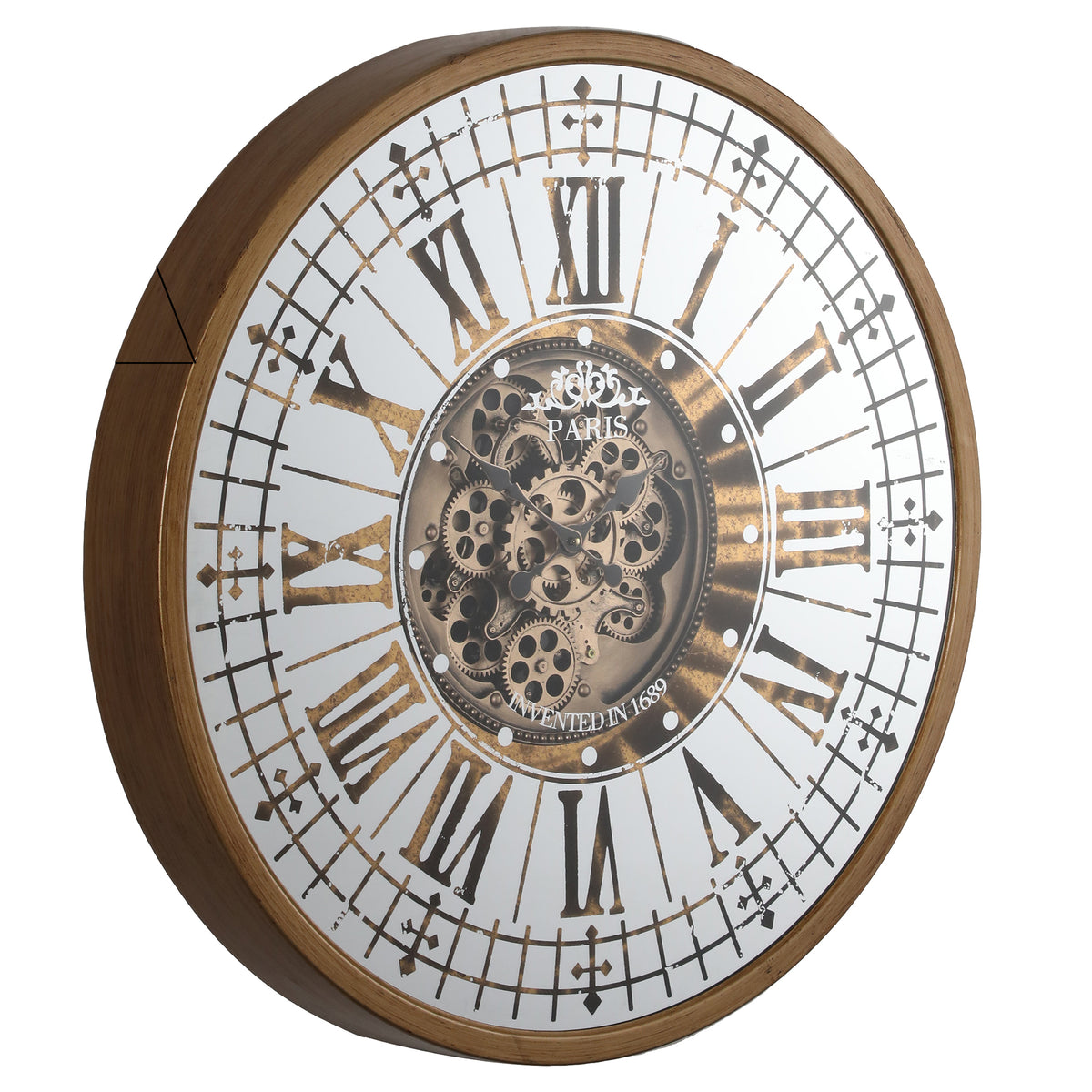 Chilli Decor Aceline Paris Mirrored Gold Metal Moving Gears Wall Clock 80cm TQ-Y674 2