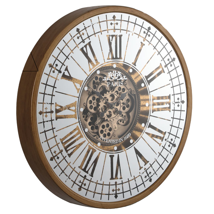 Chilli Decor Aceline Paris Mirrored Gold Metal Moving Gears Wall Clock 80cm TQ-Y674 2