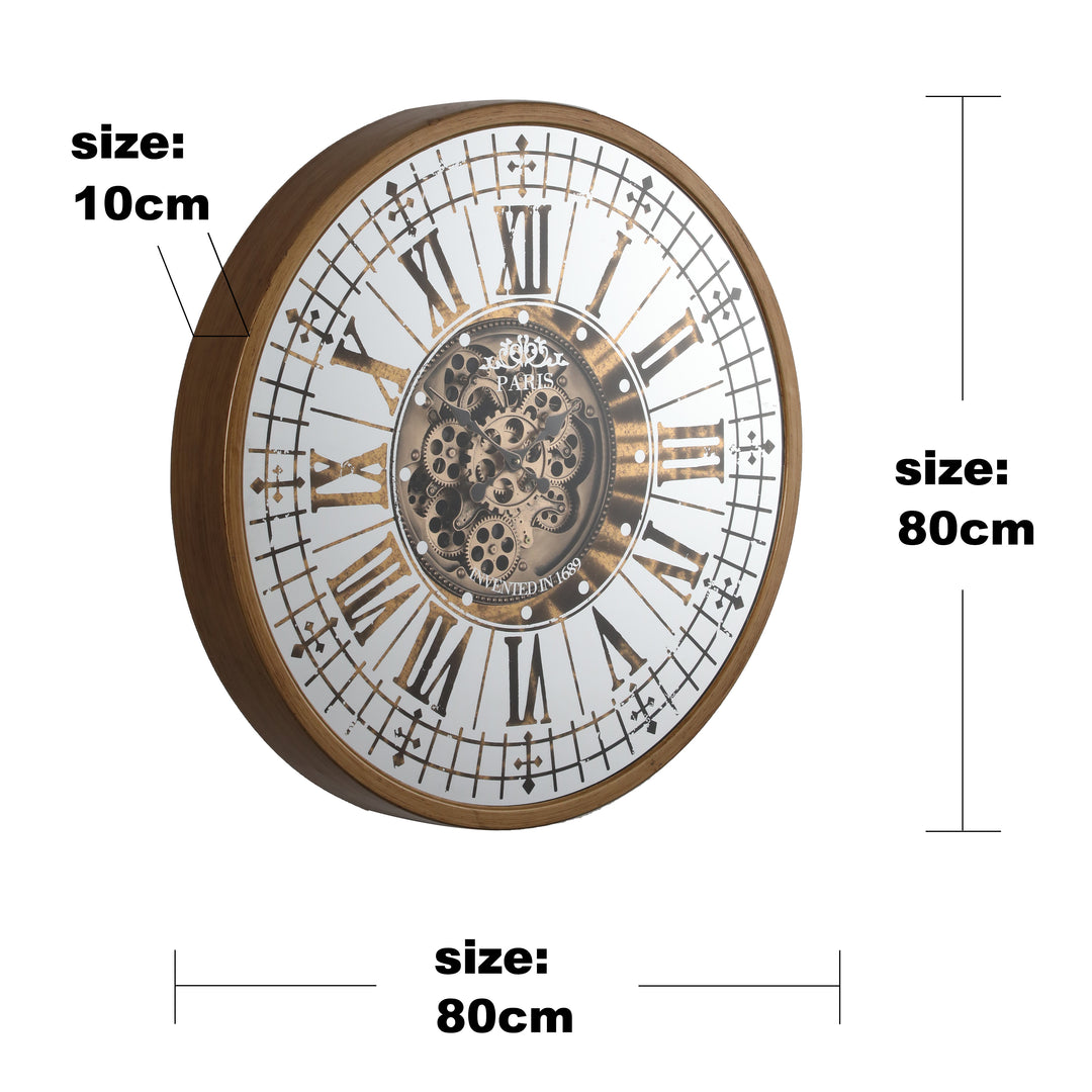 Chilli Decor Aceline Paris Mirrored Gold Metal Moving Gears Wall Clock 80cm TQ-Y674 7