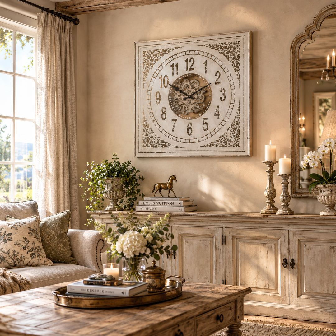 Chilli Decor Ahura Persian Square Mirrored Metal Moving Gears Wall Clock 82cm TQ-Y633 Lifestyle