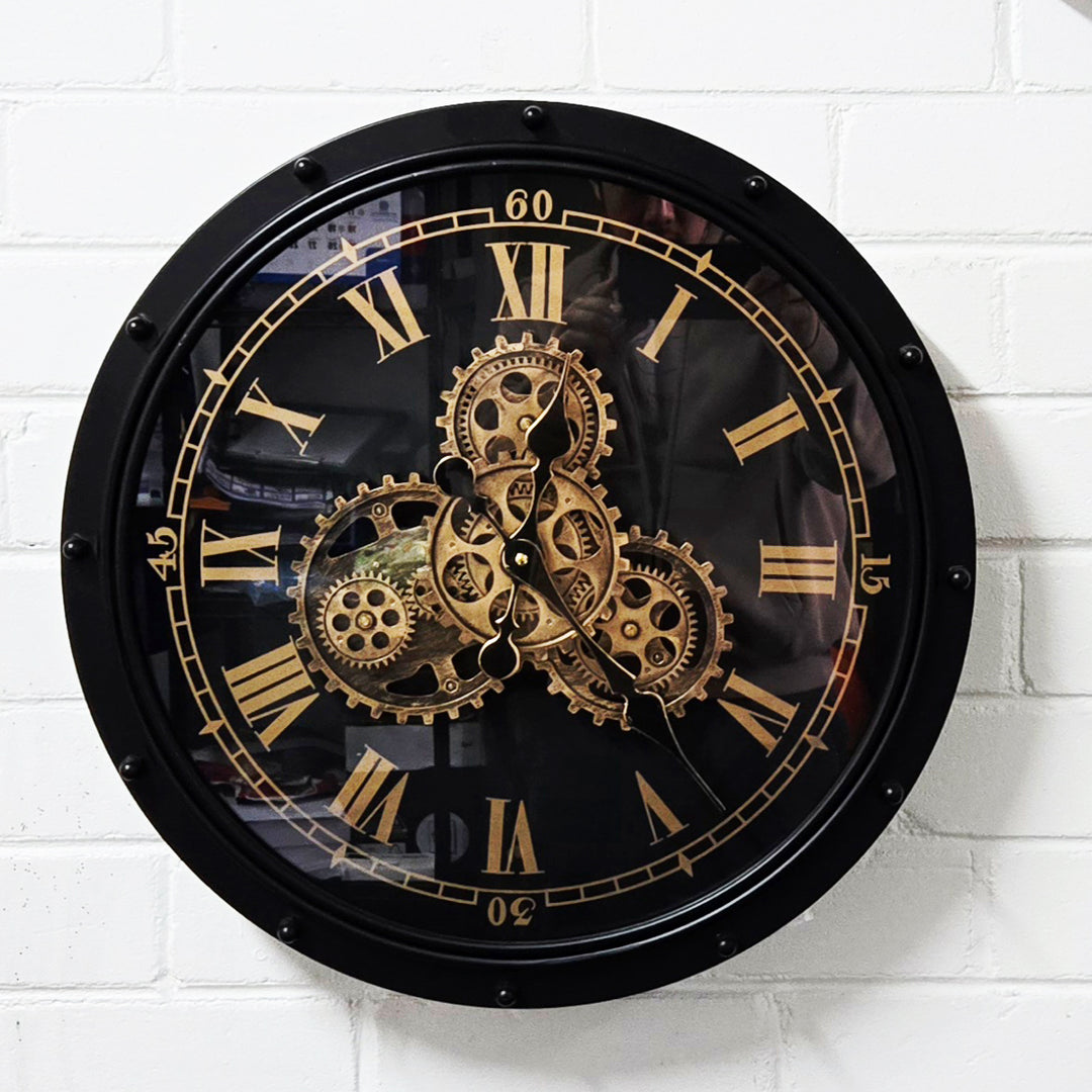 Chilli Decor Anton Black Metal Moving Gears Wall Clock 50cm TQ-E04 4