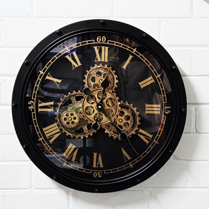 Chilli Decor Anton Black Metal Moving Gears Wall Clock 50cm TQ-E04 4