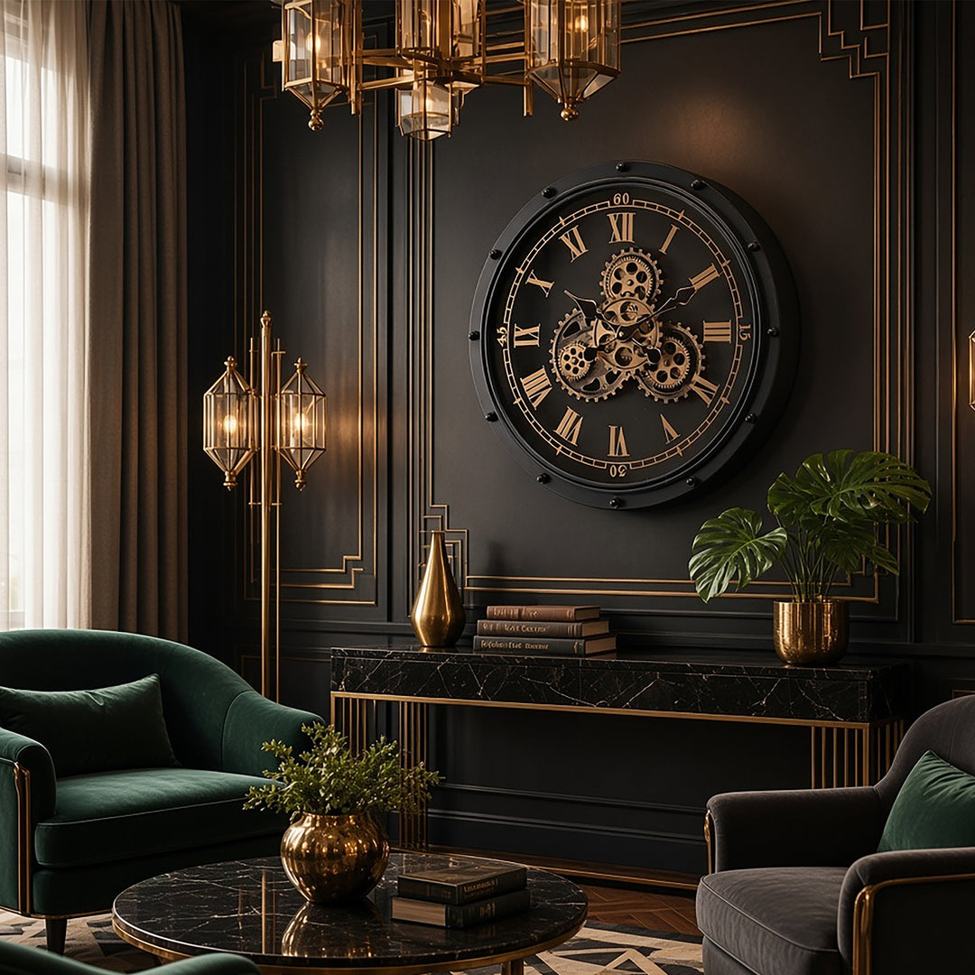 Chilli Decor Anton Black Metal Moving Gears Wall Clock 50cm TQ-E04 7