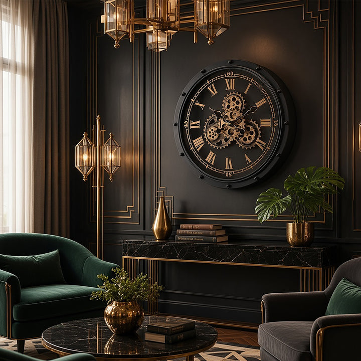 Chilli Decor Anton Black Metal Moving Gears Wall Clock 50cm TQ-E04 7