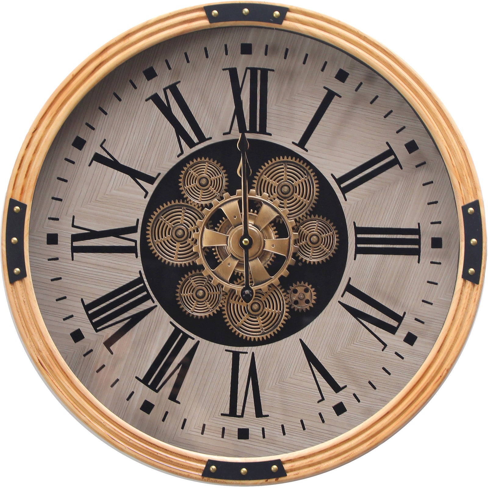 Chilli Decor Arlington Rustic Wooden Moving Gears Wall Clock 54cm TQ-E138 1
