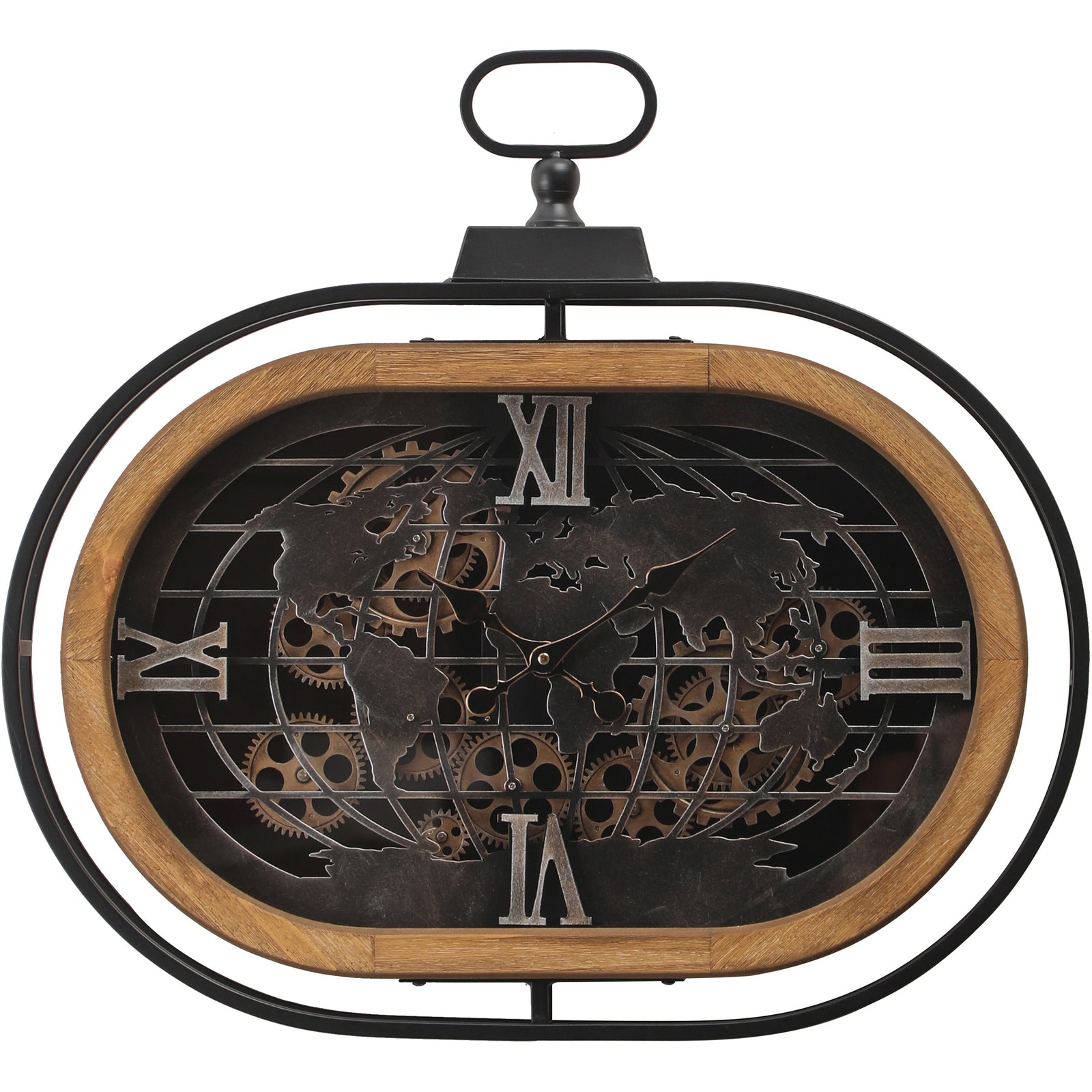 Chilli Decor Atlas Columbus Oval FOB Metal Wood Moving Gears Wall Clock 65cm TQ-E06 1 #size_65cm