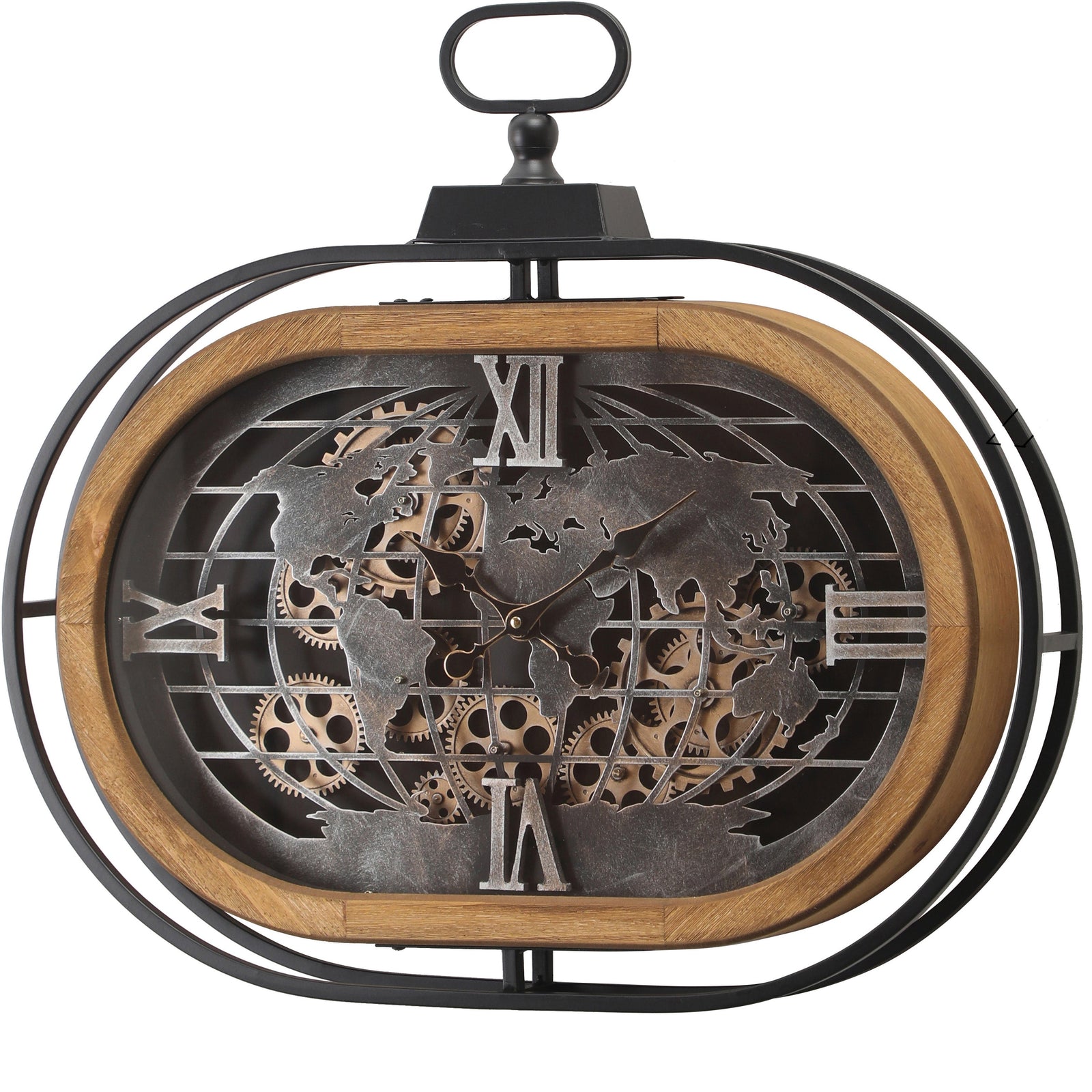 Chilli Decor Atlas Columbus Oval FOB Metal Wood Moving Gears Wall Clock 65cm TQ-E06 2 #size_65cm