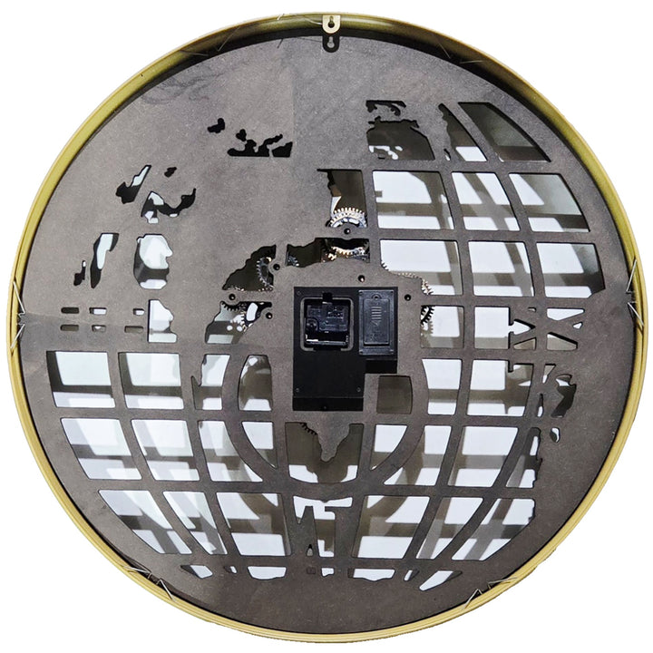 Chilli Decor Atlas World Map Metal Moving Gears Wall Clock Black Gold 80cm TQ-E31 3