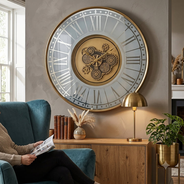 Chilli Decor Berkshire Mirrored Metal LED Moving Gears Wall Clock 80cm TQ-E118 3
