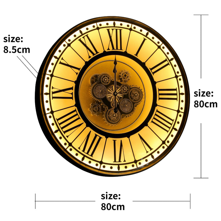 Chilli Decor Berkshire Mirrored Metal LED Moving Gears Wall Clock 80cm TQ-E118 6