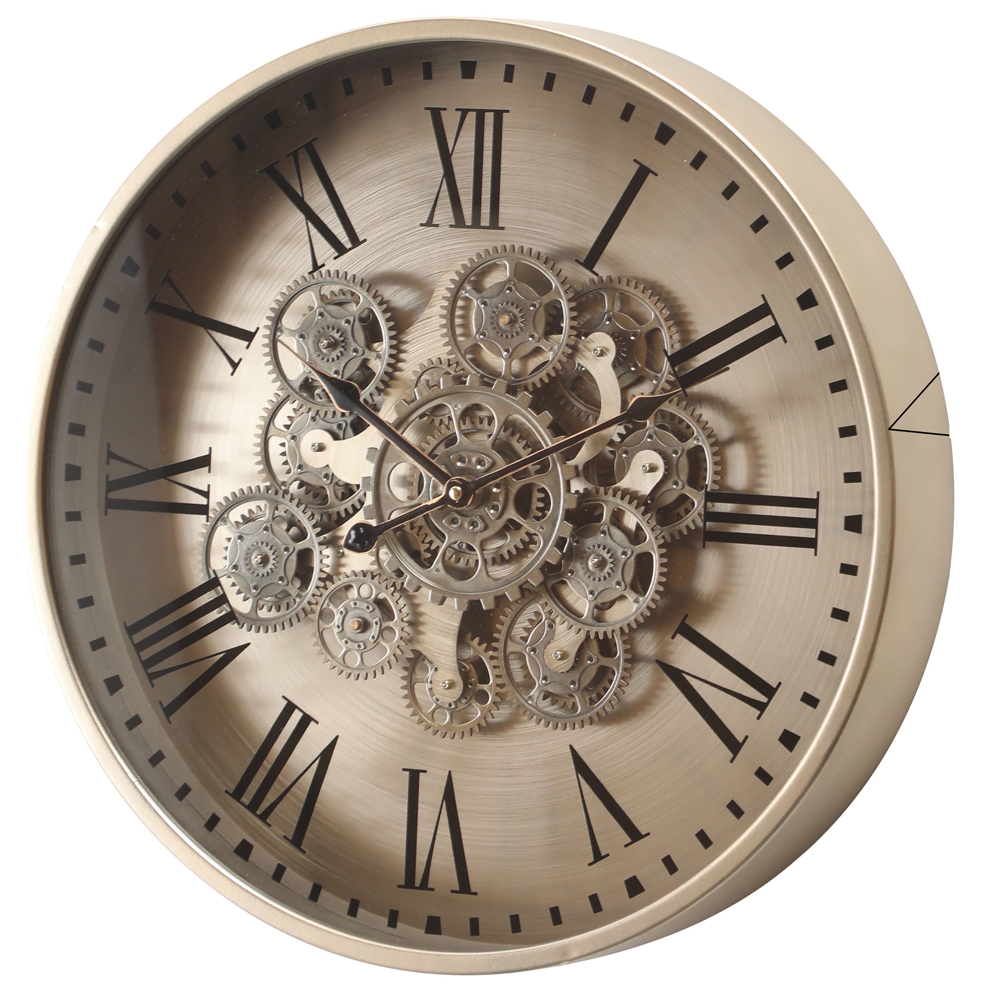 Birmingham Brushed Silver Roman Metal Moving Gears Wall Clock – Oh
