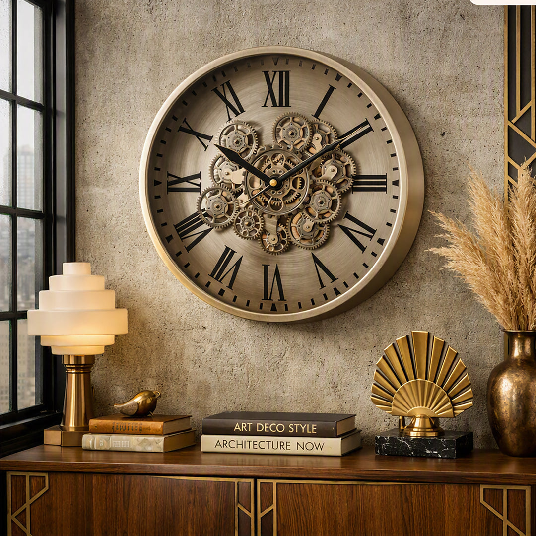 Chilli Decor Birmingham Brushed Silver Roman Metal Moving Gears Wall Clock 48cm TQ-E24 4