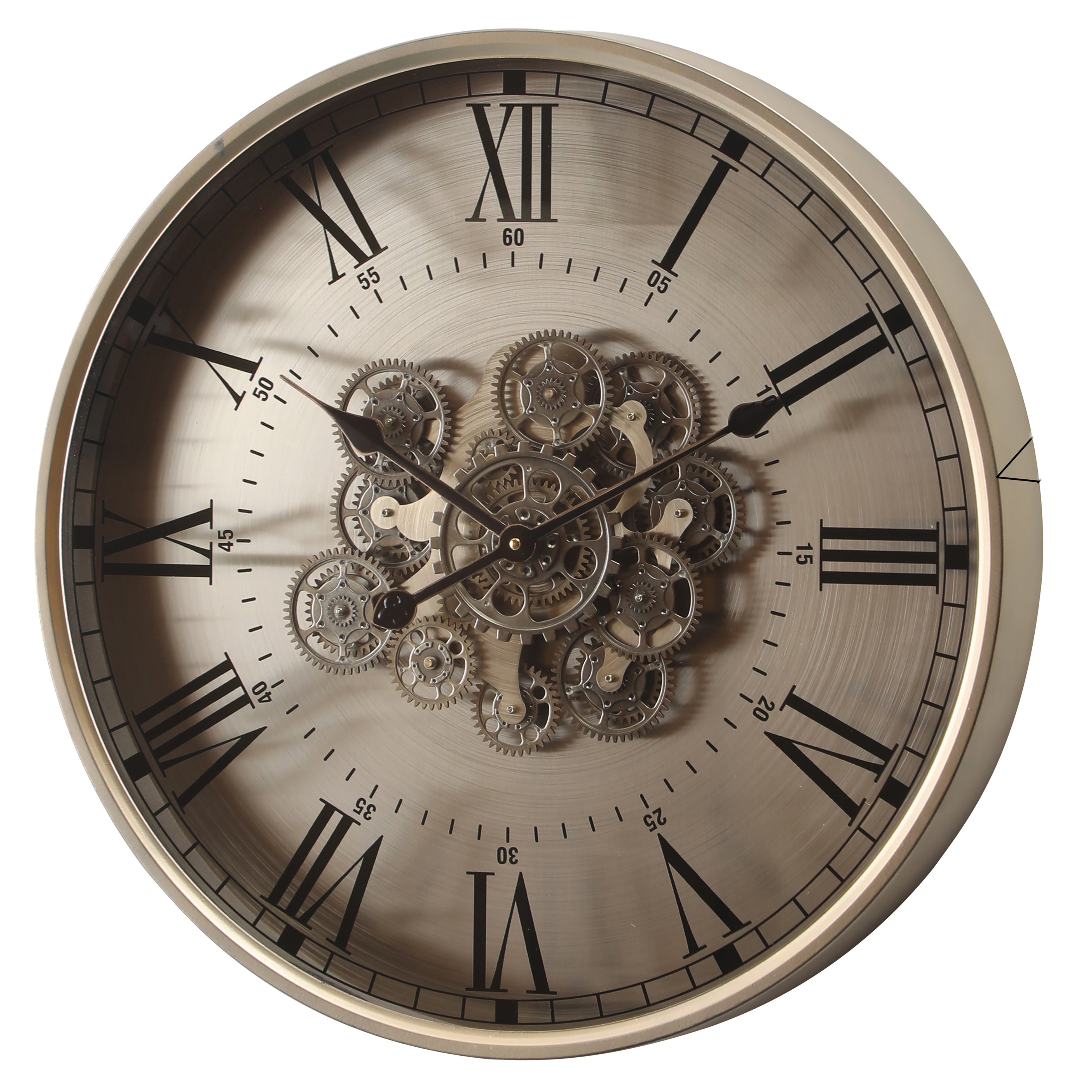 Birmingham Brushed Silver Roman Metal Moving Gears Wall Clock – Oh