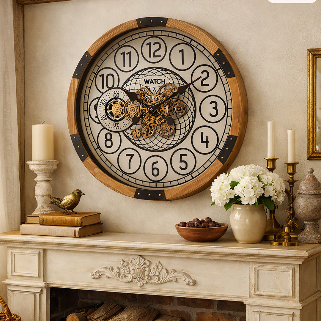 Chilli Decor Bloomfield Wooden Moving Gears Wall Clock 64cm TQ-E25 4