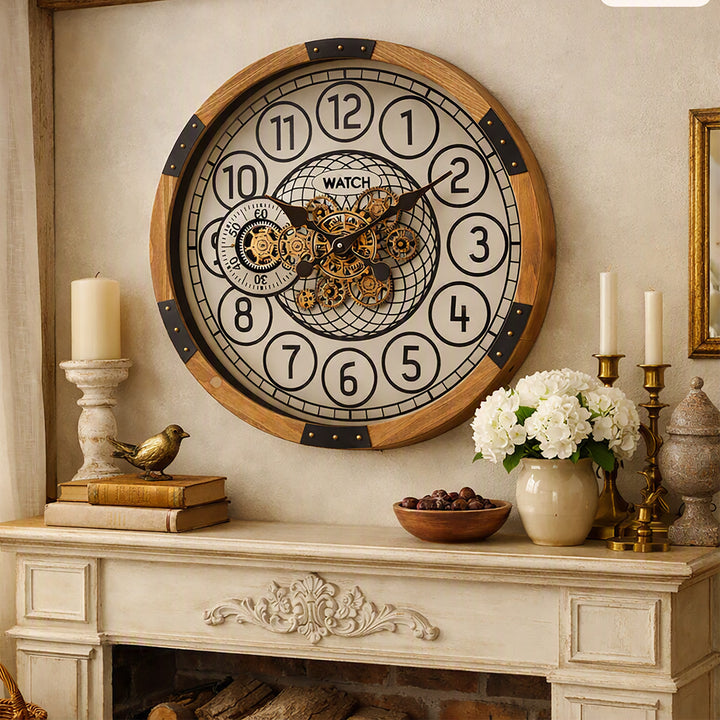 Chilli Decor Bloomfield Wooden Moving Gears Wall Clock 64cm TQ-E25 4