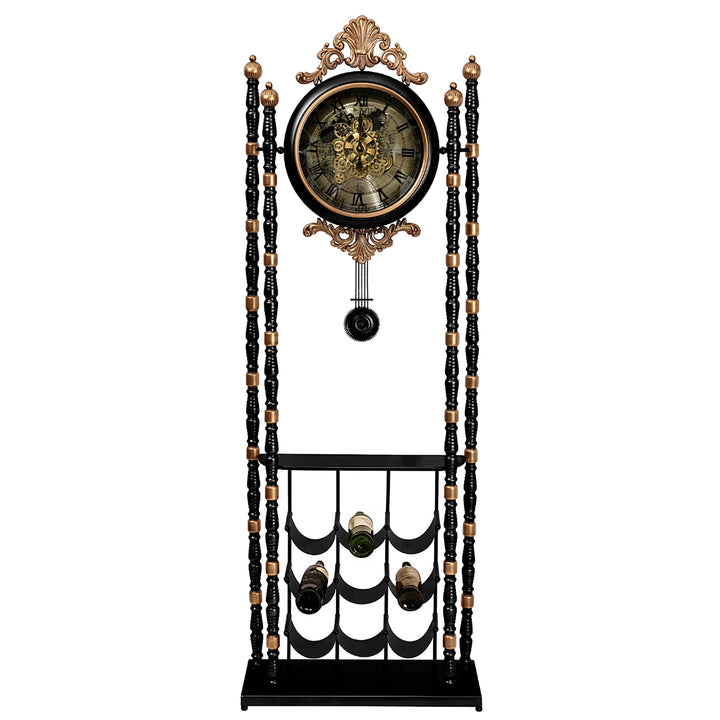 Chilli Decor Bordeaux Metal Pendulum Moving Gears Wine Rack Floor Clock Black 186cm TQ-E263 1