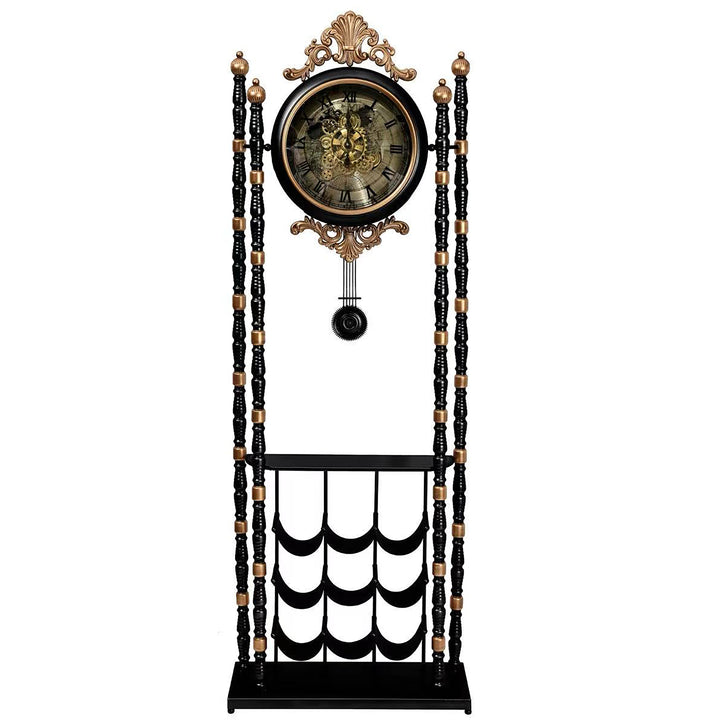 Chilli Decor Bordeaux Metal Pendulum Moving Gears Wine Rack Floor Clock Black 186cm TQ-E263 2