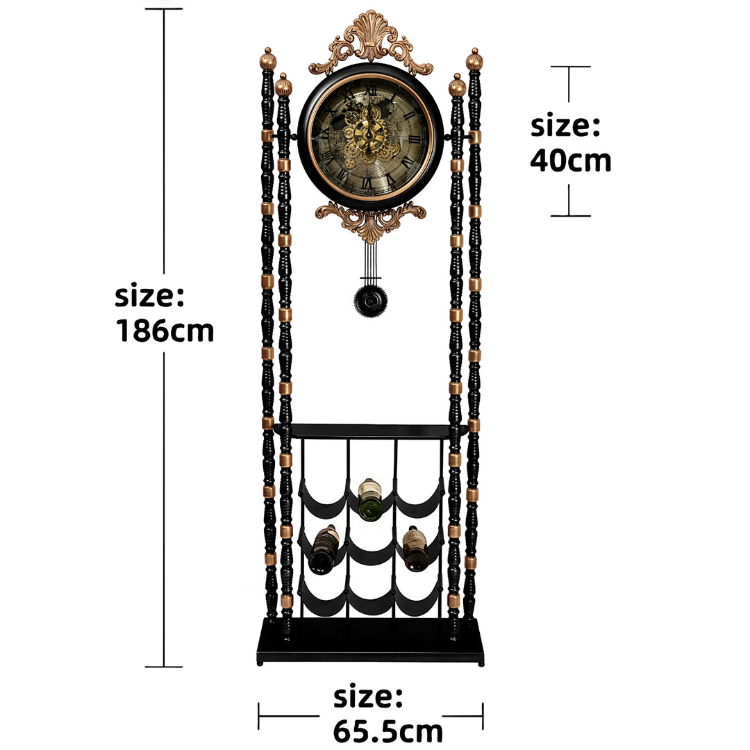 Chilli Decor Bordeaux Metal Pendulum Moving Gears Wine Rack Floor Clock Black 186cm TQ-E263 7