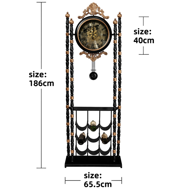 Chilli Decor Bordeaux Metal Pendulum Moving Gears Wine Rack Floor Clock Black 186cm TQ-E263 7