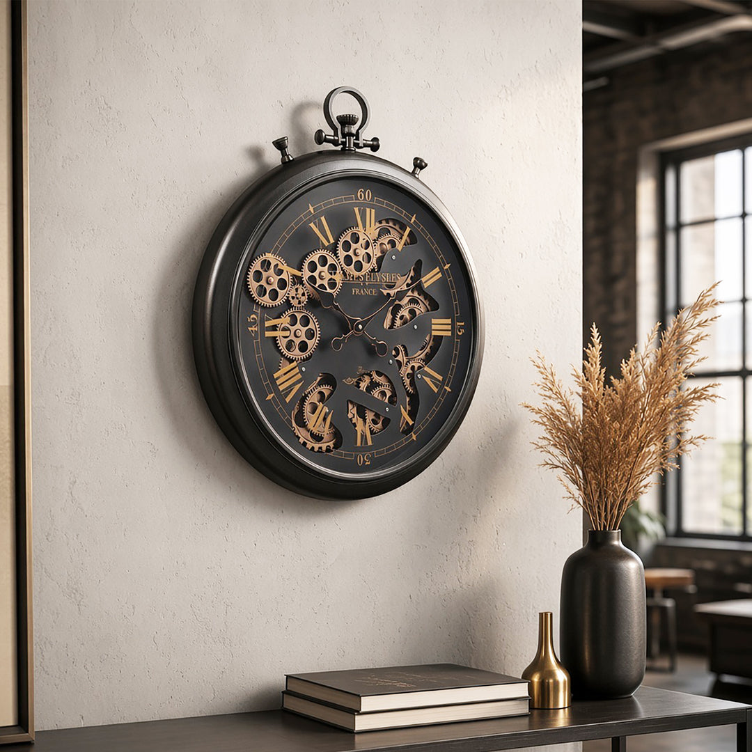 Chilli Decor Champs Elysees FOB Watch Metal Moving Gears Wall Clock Gunmetal 62cm TQ-Y636 Lifestyle