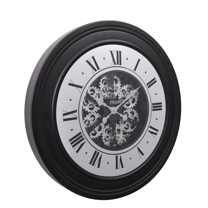 Chilli Decor Champs Elysees Mirrored Black Silver Moving Gears Wall Clock 80cm TQ-Y617 2