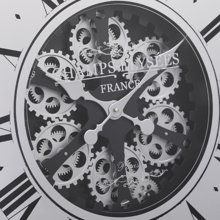 Chilli Decor Champs Elysees Mirrored Black Silver Moving Gears Wall Clock 80cm TQ-Y617 3
