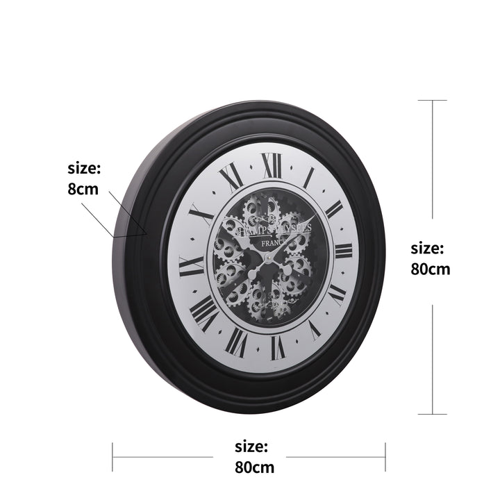 Chilli Decor Champs Elysees Mirrored Black Silver Moving Gears Wall Clock 80cm TQ-Y617 9
