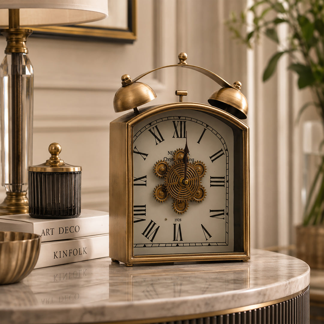 Chilli Decor Chrysler Building 1928 Metal Moving Cogs Desk Clock Gold 37cm TQ-E142 4