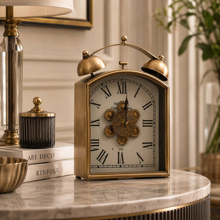 Chilli Decor Chrysler Building 1928 Metal Moving Cogs Desk Clock Gold 37cm TQ-E142 4