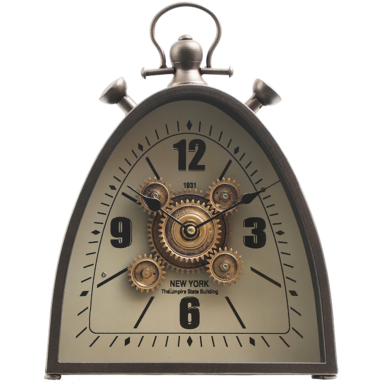 Chilli Decor Empire State 1931 Metal Moving Cogs FOB Desk Clock Charcoal 33cm TQ-E56 1