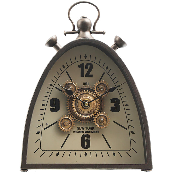 Chilli Decor Empire State 1931 Metal Moving Cogs FOB Desk Clock Charcoal 33cm TQ-E56 1