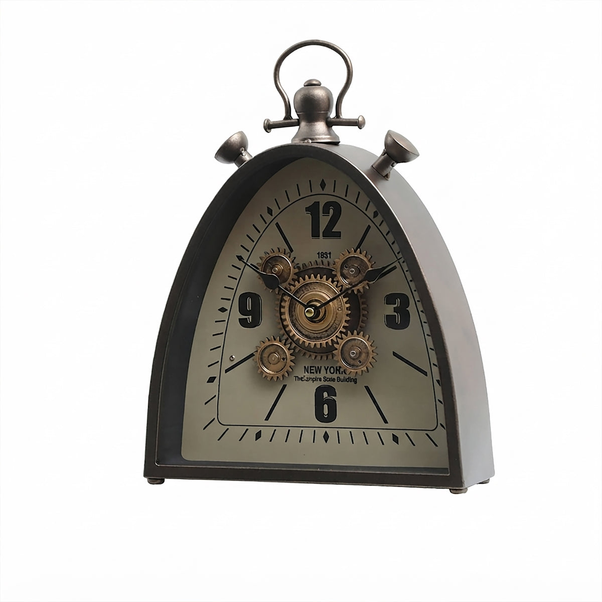 Chilli Decor Empire State 1931 Metal Moving Cogs FOB Desk Clock Charcoal 33cm TQ-E56 4