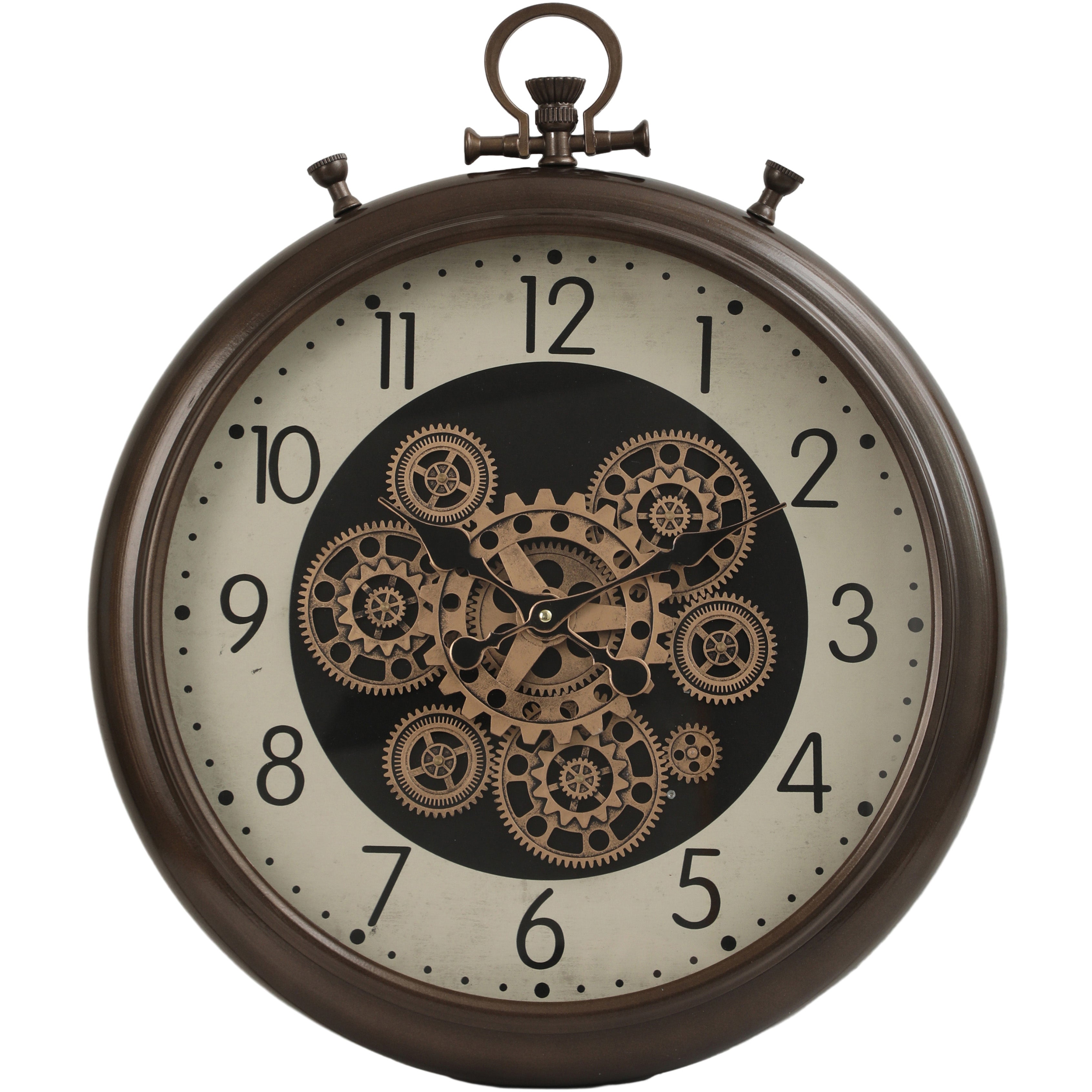 FOB Chronograph Metal Moving Gears Wall Clock Numbers Brown – Oh Clocks