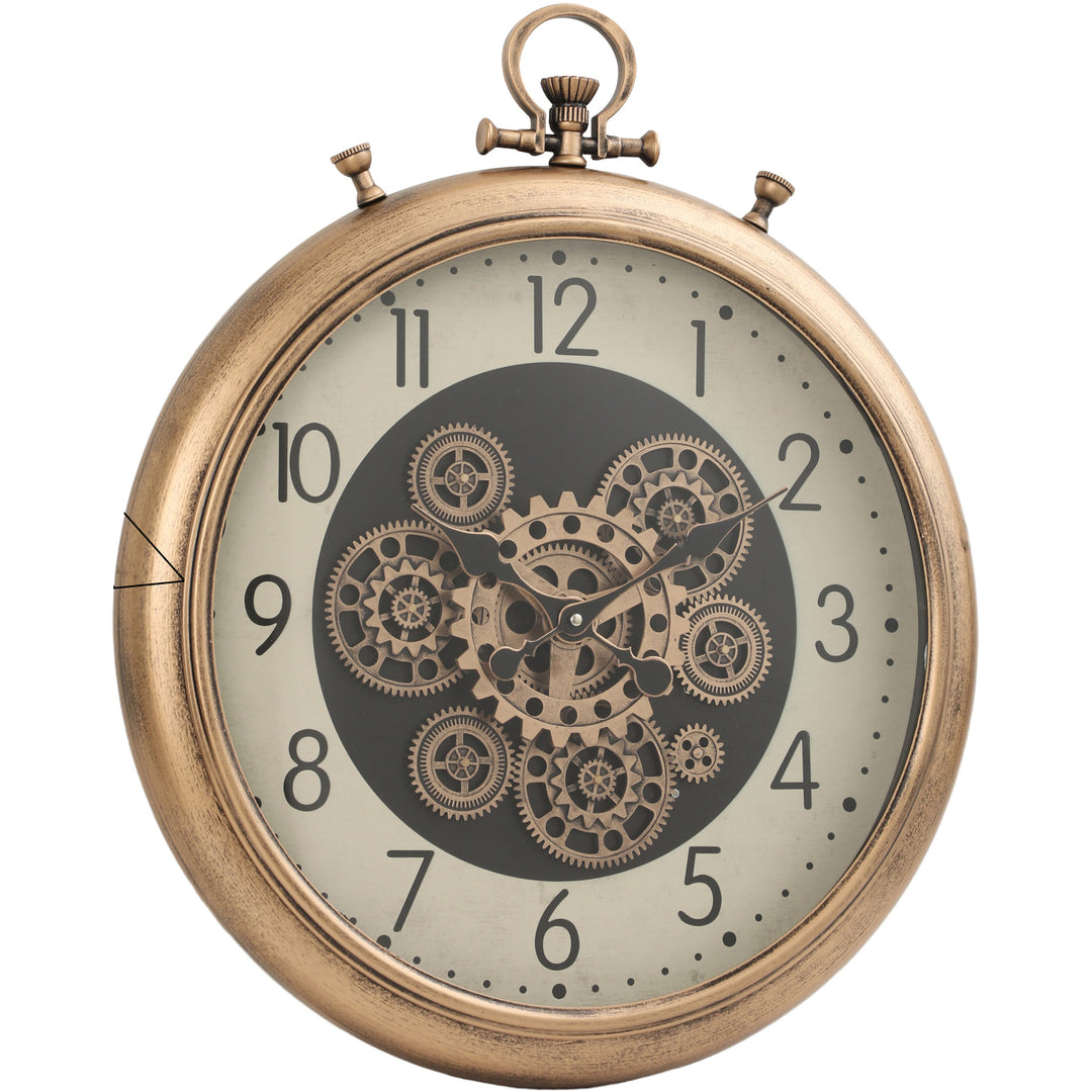 Fob Clock Colour In FOB Chronograph Metal Moving Gears Wall Clock Numbers Gold – Oh Clocks